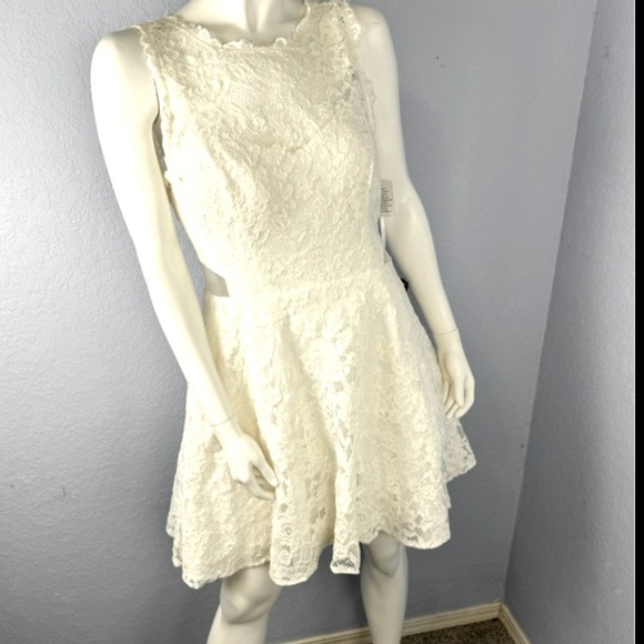 Xscape White Lace Illusion Cutout Lined Tule Fit & Flare Special Occasion Dress - Picture 1 of 9